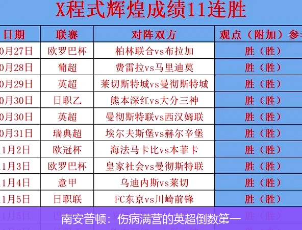 南安普顿:伤病满营的英超倒数第一